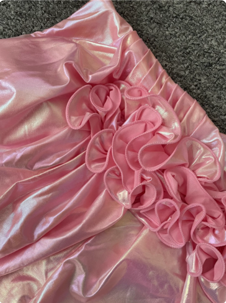 Iridescent Pink Mermaid One-Shoulder 3D Floral Slit Satin Long Prom Dresses Evening Dresses