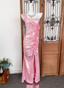 Iridescent Pink Mermaid One-Shoulder 3D Floral Slit Satin Long Prom Dresses Evening Dresses