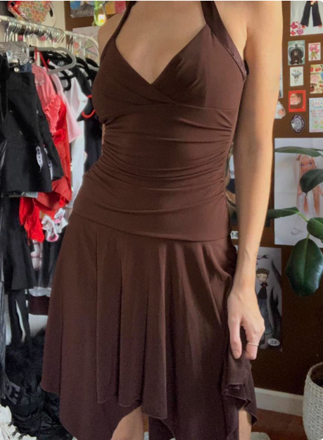 Irregular Halter Neck V-Neck Brown Waisted Birthday Short Skirt Homecoming Dresses Secondary image