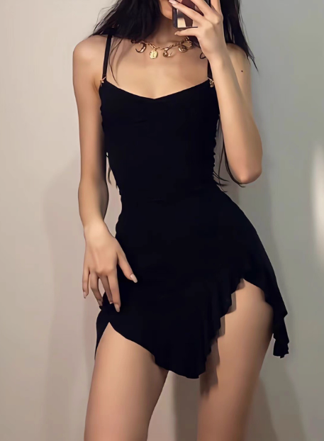Irregular Slit Black Sling Waist Hip Birthday Short Skirt Homecoming Dresses Main image