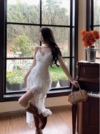 Irregular White Lace Suspenders Slim Fit 19Th Birthday Homecoming Dresses