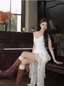Irregular White Lace Suspenders Slim Fit 19Th Birthday Homecoming Dresses