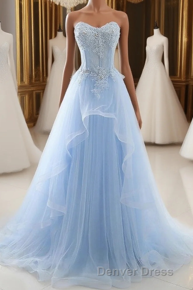 A Line Sexy Floral Engagement Prom Birthday Dresses Strapless Sleeveless Sweep Brush Train Lace with Pleats Lace Insert Main image