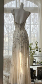 Ivory A Line Straps Beaded Chiffon Long Prom Dress Graduation Prom Dresses