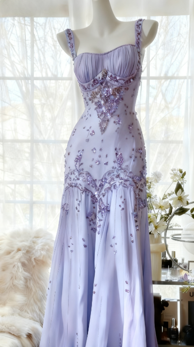 Ivory A Line Straps Beaded Chiffon Long Prom Dress Graduation Prom Dresses