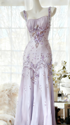 Ivory A Line Straps Beaded Chiffon Long Prom Dress Graduation Prom Dresses