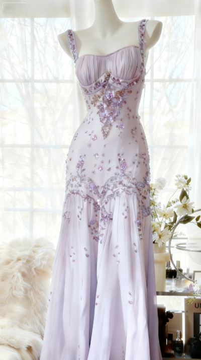 Ivory A Line Straps Beaded Chiffon Long Prom Dress Graduation Prom Dresses