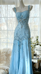 Ivory A Line Straps Beaded Chiffon Long Prom Dress Graduation Prom Dresses