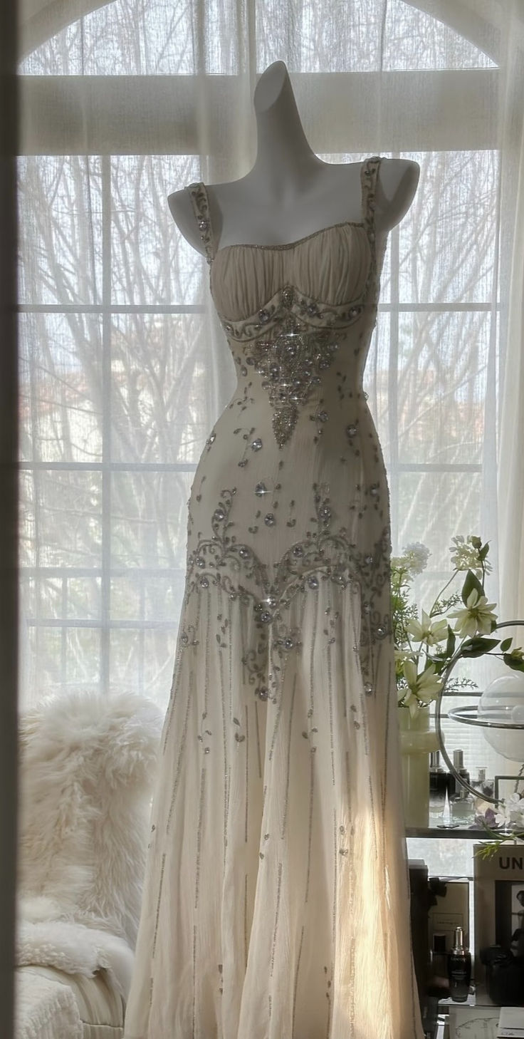 Ivory A Line Straps Beaded Chiffon Long Prom Dress Graduation Prom Dresses Main image