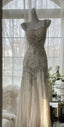 Ivory A Line Straps Beaded Chiffon Long Prom Dress Graduation Prom Dresses