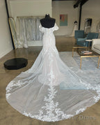 Ivory Appliques Off The Shoulder Trumpet Long Wedding Dresses Sexy