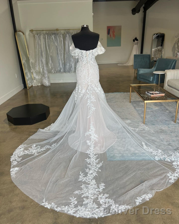 Ivory Appliques Off The Shoulder Trumpet Long Wedding Dresses Sexy
