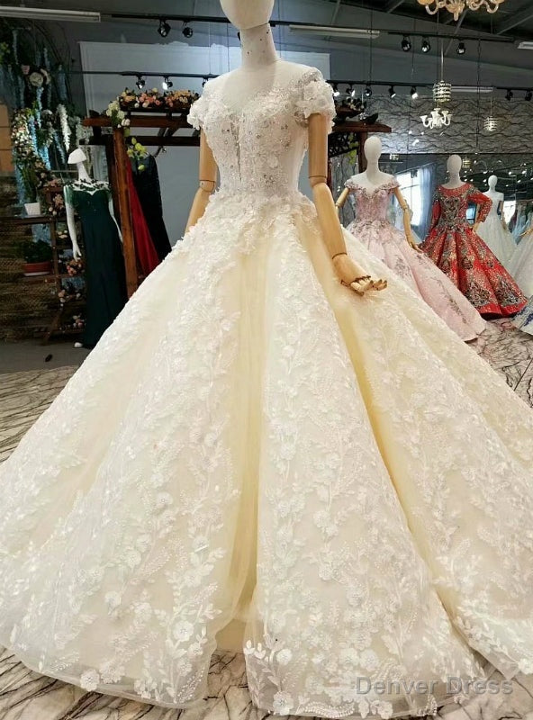 Ivory Ball Gowns Off The Shoulder Backless Appliques Wedding Dresses Main image