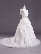 Ivory Ball Gowns One Shoulder Flower Court Train Wedding Dresses