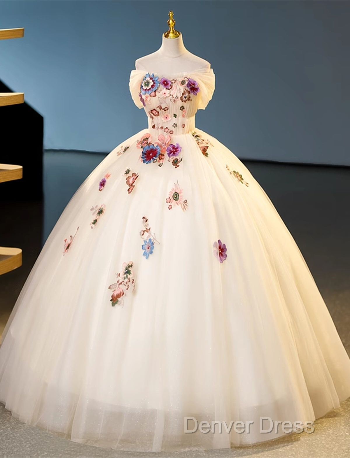 Ivory Ball Gown With Flowers Sweetheart Formal Dresses, Lovely Sweet 16 Dresses Party Dresses Secondary image