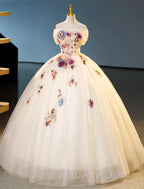 Ivory Ball Gowns With Flowers Sweetheart Prom Dress, Lovely Sweet 16 Dress Prom Dresses