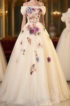 Ivory Ball Gowns With Flowers Sweetheart Prom Dress, Lovely Sweet 16 Dress Prom Dresses