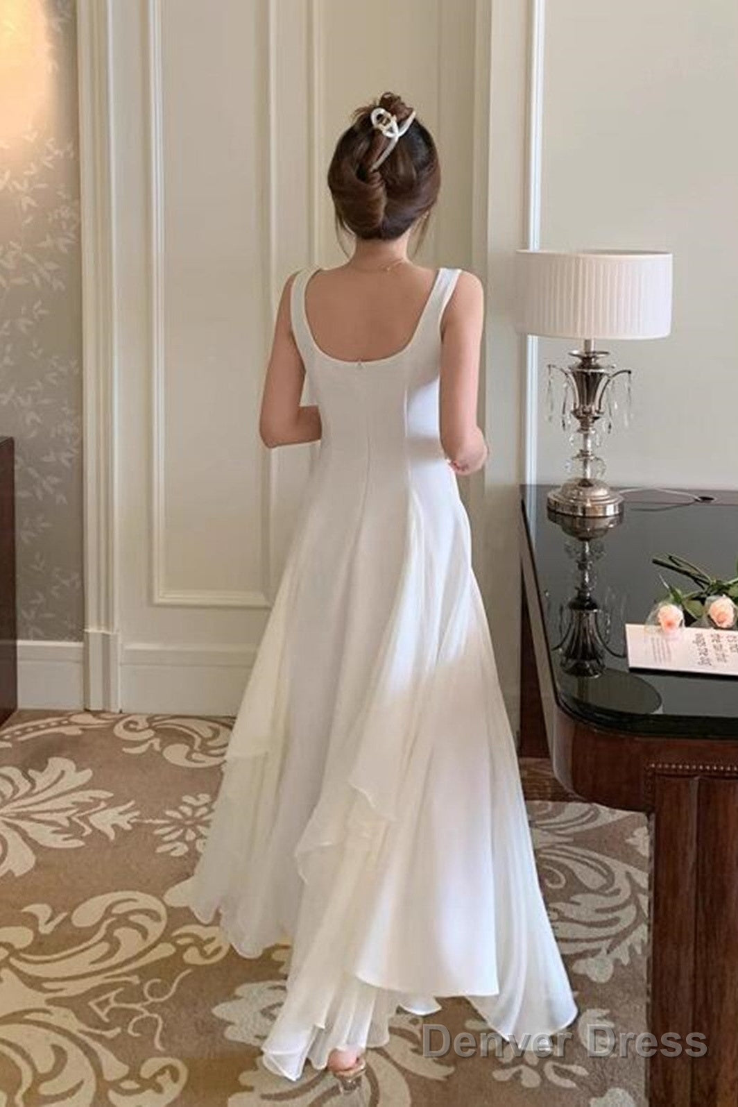 Ivory Chiffon Straps Long Party Dress Prom Dress, Ivory Formal Dress