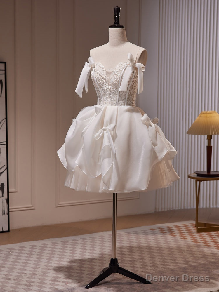 Ivory Chiffon with Lace Straps Short Prom Dress, Ivory Graduation Dress Prom Dresses