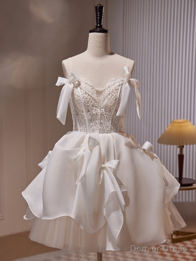 Ivory Chiffon with Lace Straps Short Prom Dress, Ivory Graduation Dress Prom Dresses Main image