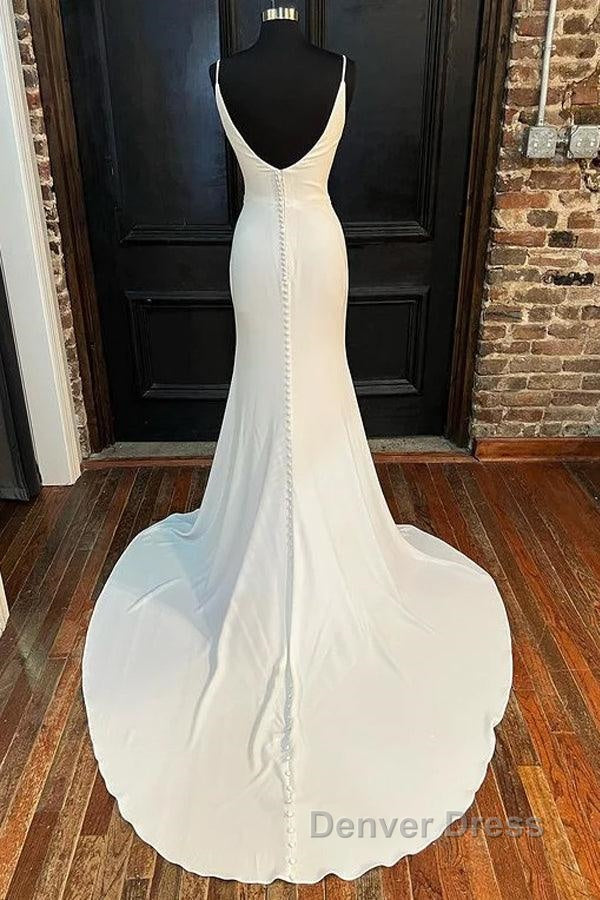 Ivory Cowl Neck Backless Mermaid Long Wedding Dresses With Slit Secondary image