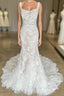 Ivory Floral Lace Square Neck Ruffles Long Wedding Gowns Beautiful