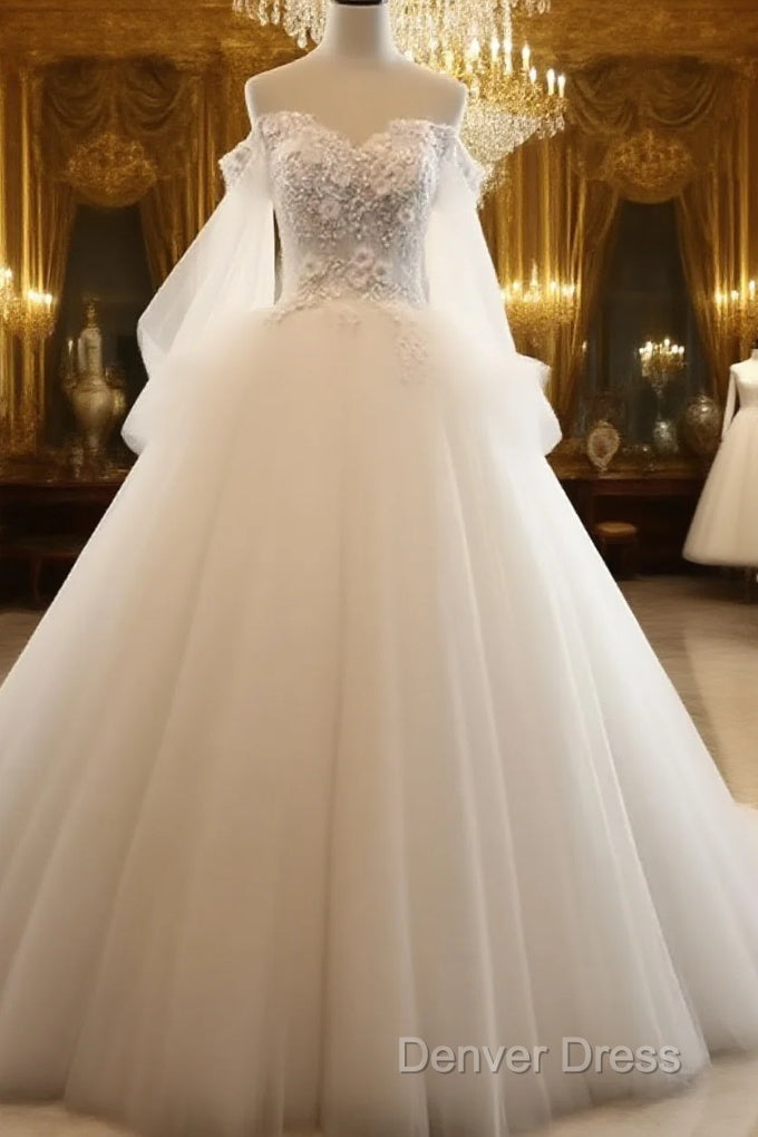 Ivory Flowers And Lace Applique Tulle Sweet 16 Dresses, Long Prom Gowns Main image
