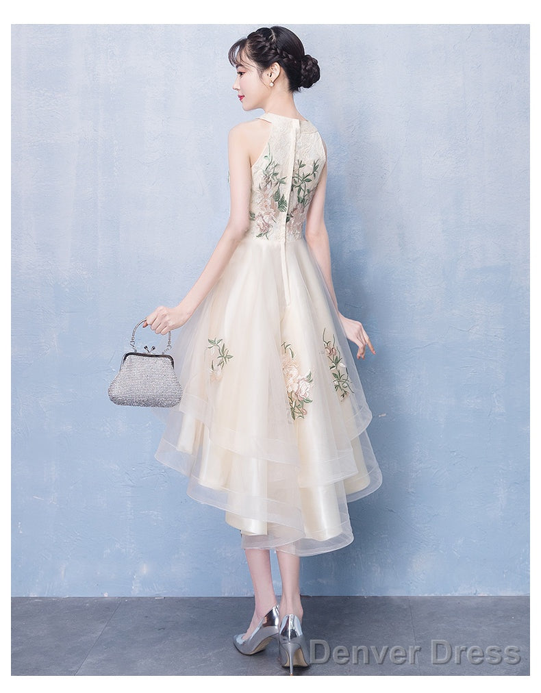 Ivory High Low Halter Tulle Layers Homecoming Dress, High Low Prom Dress
