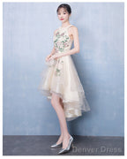 Ivory High Low Halter Tulle Layers Homecoming Dress, High Low Prom Dress