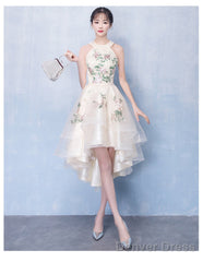 Ivory High Low Halter Tulle Layers Homecoming Dress, High Low Party Dress Prom Dress