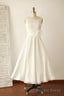 Ivory Illusion Boat Neck Tea Length Sleeveless Wedding Dresses