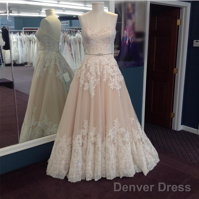 Ivory Lace Appliques Sweetheart Champagne Tulle Wedding Dresses Main image