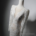 Ivory Lace Mermaid Long Sleeves Prom Dress, Lace Wedding Prom Dresses