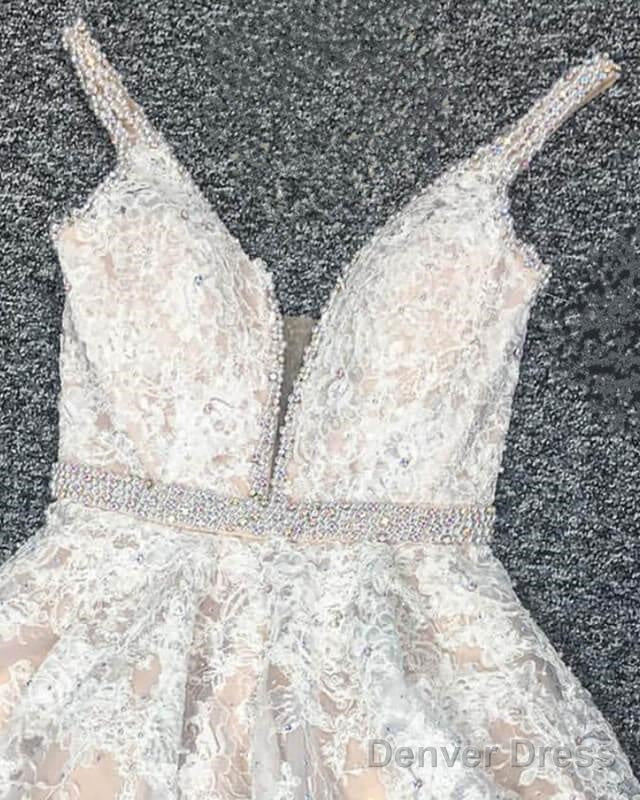 Ivory Lace Plunging V Neck Homecoming Dresses Secondary image