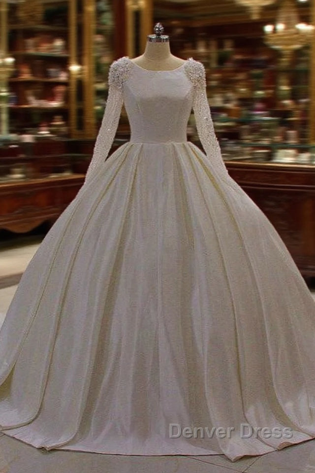 Ivory Long Sleevess Jewel Ruffless Flowers Bedaings Wedding Dresses Main image