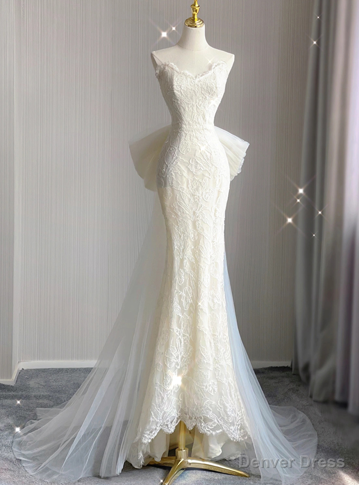 Ivory Mermaid Lace Tulle Strapless Wedding Dress Main image