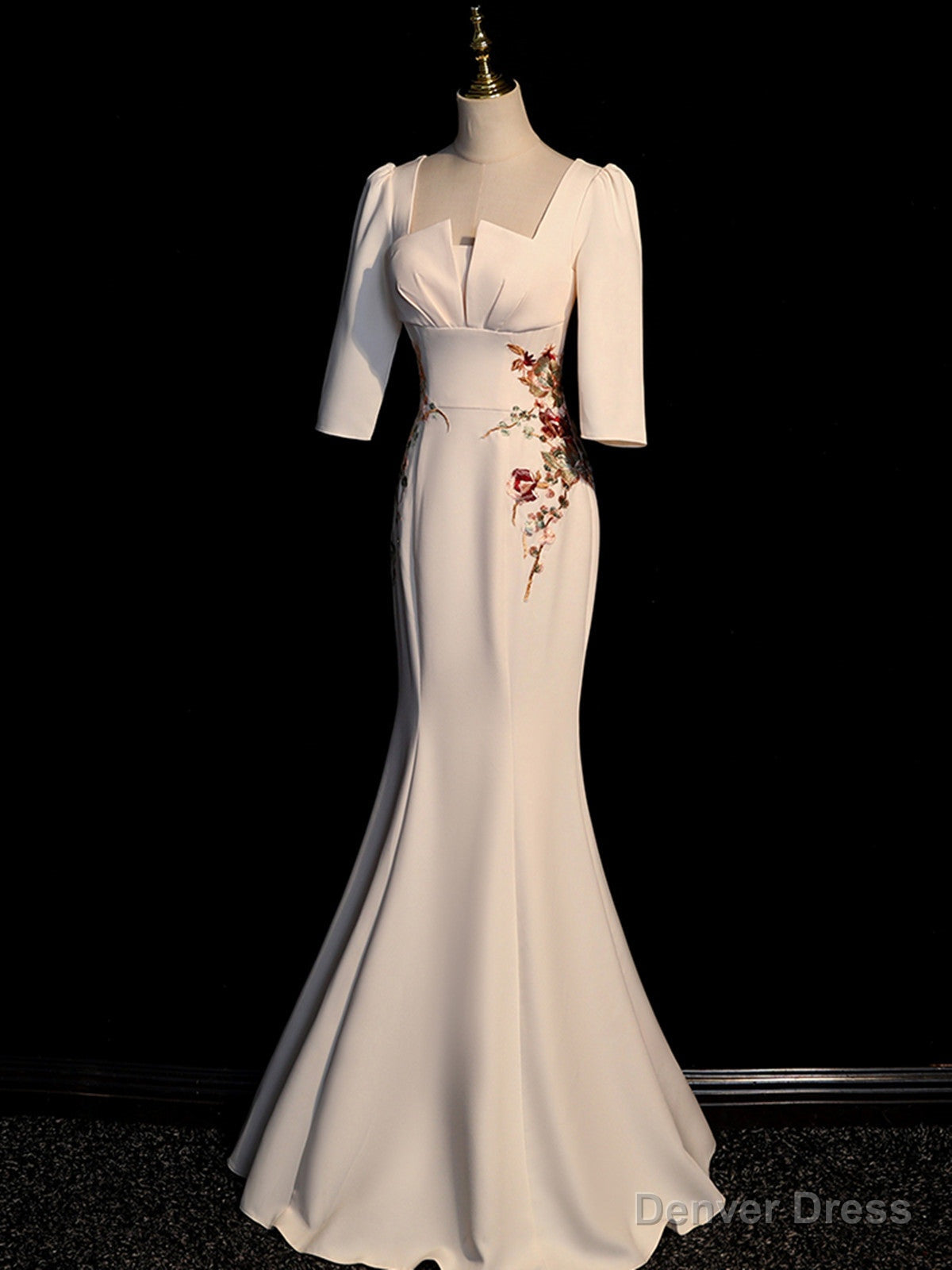 Ivory Mermaid Short Sleeves Wedding Prom Dress, Ivory Long Prom Dress Main image