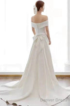 Ivory Off The Shoulder Satin Wedding Dress With Slit