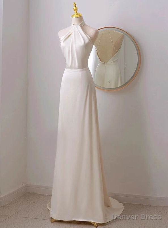 Ivory Satin Halter Backless Wedding Dress Main image