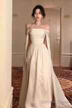 Ivory Satin Long Prom Dresses Evening Party Dresses