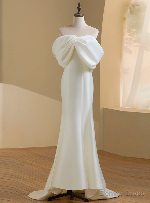 Ivory Satin Off the Shoulder Bow Wedding Dress