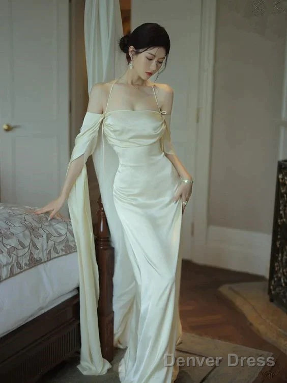 Ivory Satin Sheath Long Prom Dresses Formal Party Dresses Secondary image