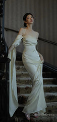 Ivory Satin Sheath Long Prom Dresses Formal Party Dresses