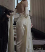 Ivory Satin Sheath Long Prom Dresses Formal Party Dresses