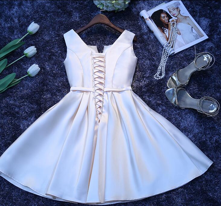 Ivory Satin Short Simple Cute Bridesmaid Dress Prom Dress, Short Graduation Dress Prom Dresses Secondary image