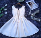 Ivory Satin Short Simple Cute Bridesmaid Dress Prom Dress Simple Homecoming Dresses
