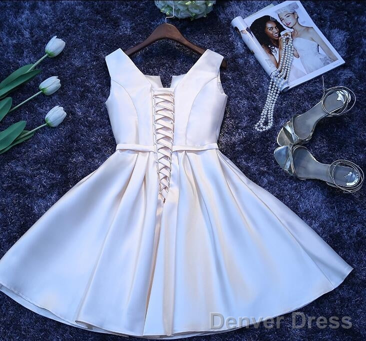 Ivory Satin Short Simple Cute Bridesmaid Dress Prom Dress Simple Homecoming Dresses