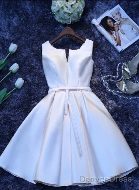 Ivory Satin Short Simple Cute Bridesmaid Dress Prom Dress Simple Homecoming Dresses Main image