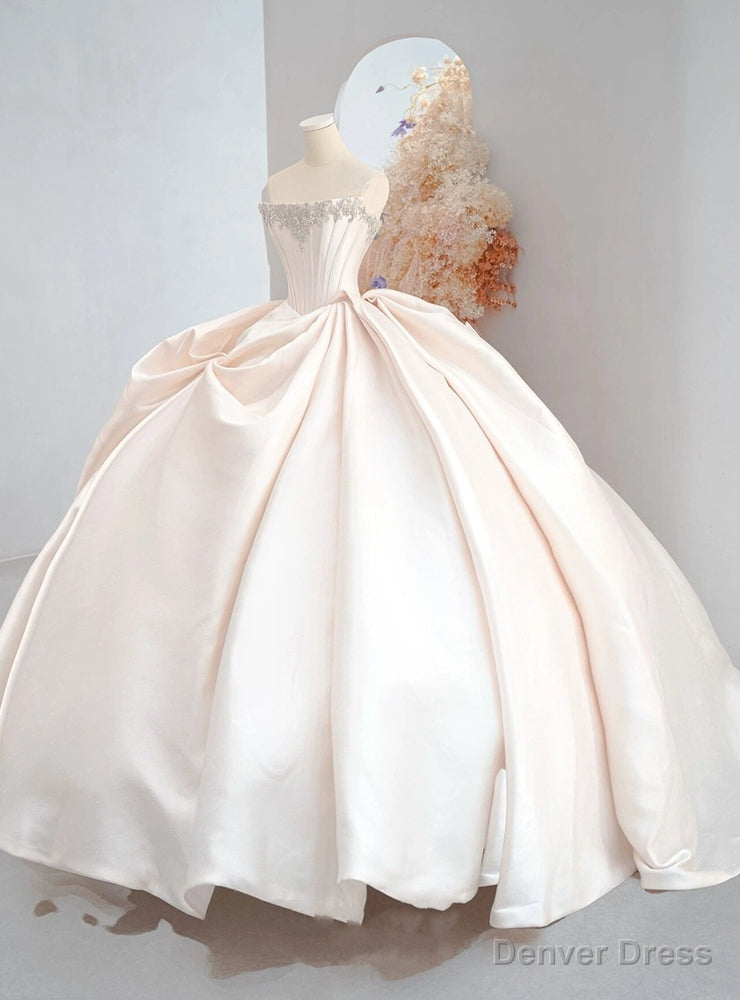 Ivory Satin Strapless Beading Pleats Wedding Dress Main image