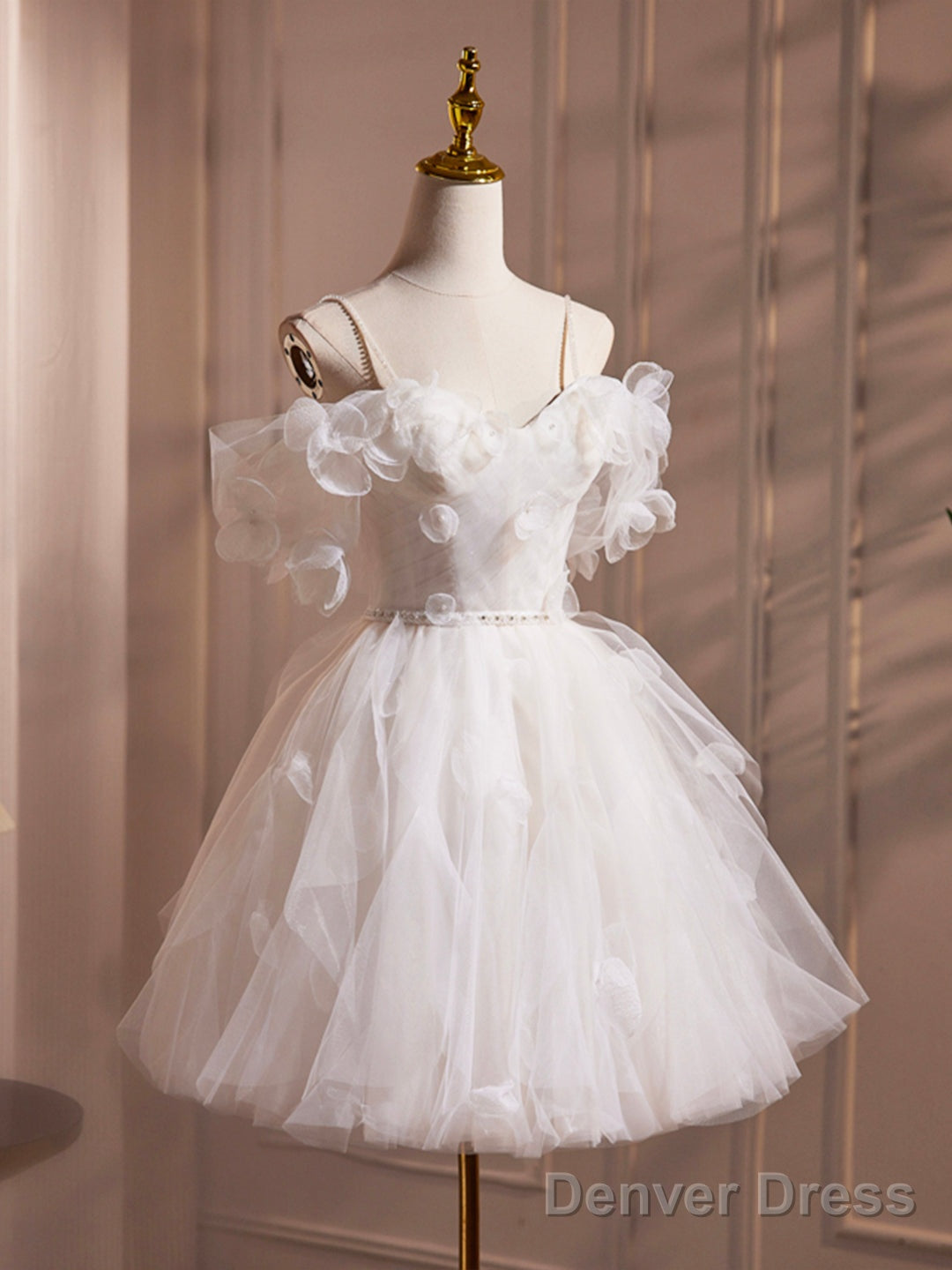 Ivory Spaghetti Strap Tulle Short Prom Dress, Lovely A-Line Evening Party Dress Main image